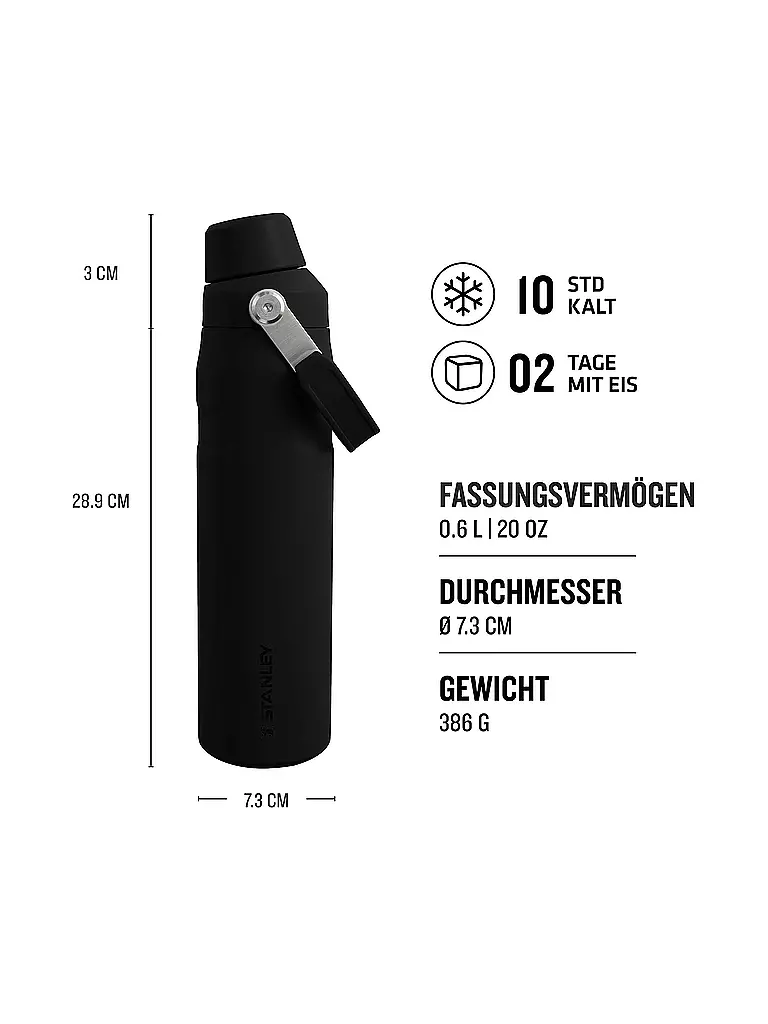 STANLEY | Isolierflasche - Thermosflasche ICEFLOW FAST FLOW BOTTLE 0,6l Black | schwarz