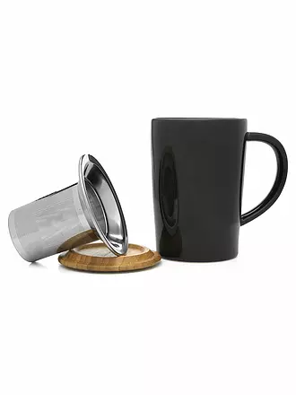 BREDEMEIJER | Tee-Becher mit Filter und Bambus-Deckel 0,4l Schwarz | weiss