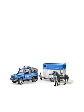 BRUDER | Land Rover Defender Polizeifahrzeug,Pferdeanhänger, 1 Pferd und Polizist 02588 | keine Farbe