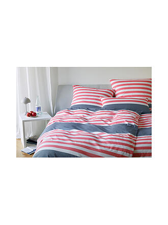 ELEGANTE | Batist Bettwäsche 140x200cm SUMMERSTRIPE Blau-Rot | gelb