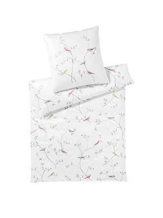 ELEGANTE | Satin Bettwäsche 70x90cm/140x200cm Garden Love Weiss | hellgrün