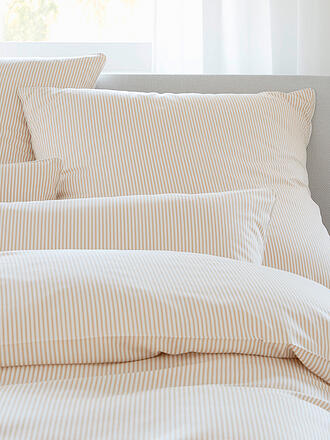 ELEGANTE | Satin Bettwäsche Hamburger Streifen 140x200cm Natur | dunkelrot