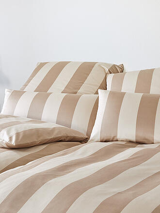 ELEGANTE | Satin Bettwäsche Natural Stripe 140x200cm Natur/Caramel | schwarz