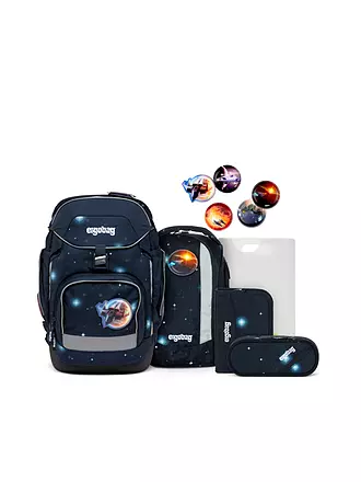 ERGOBAG | Schultaschen Set 6tlg PACK Galaxy Glow RaumfahrBär | dunkelblau