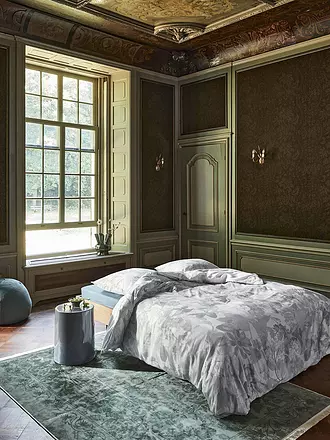 ESSENZA | Satin Bettwäsche 70x90cm/140x200cm FLOOR Nightblue | hellgrau