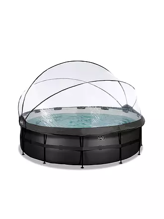 EXIT TOYS | Black Leather Pool 488x122cm mit Abdeckung und Sandfilter- und Wärmepumpe - schwarz | 