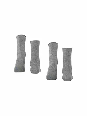 FALKE | Happy Socken 2er Pkg light grey mel. | dunkelrot