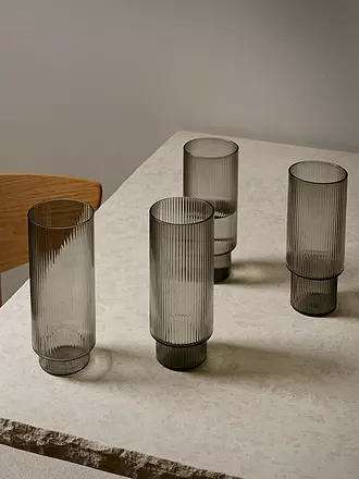 FERM LIVING | Longdrink Glas 4-er Set RIPPLE Smoked Grey | transparent