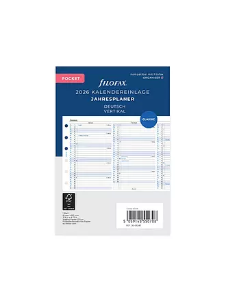 FILOFAX | Kalendereinlage Jahresplaner Deutsch Pocket 2026 | weiss