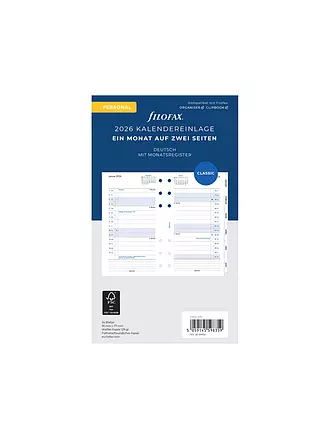 FILOFAX | Kalendereinlage Monat Deutsch Personal 2026 | weiss