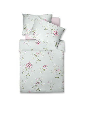 FLEURESSE | Satin Bettwäsche 70x90cm / 140x200cm MODERN GARDEN Minze | beige
