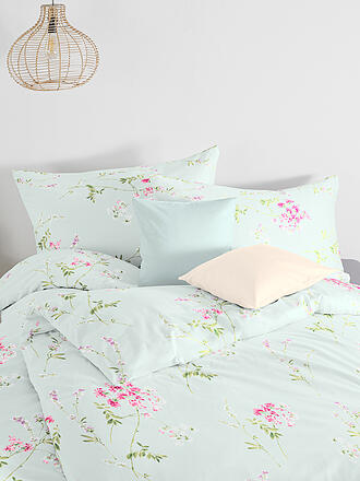 FLEURESSE | Satin Bettwäsche 70x90cm / 140x200cm MODERN GARDEN Minze | beige