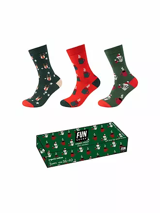 FUN SOCKS | Damen Geschenkbox Socken CHRISTMAS 3-er Pkg. 36-40 Chinese Red | grün