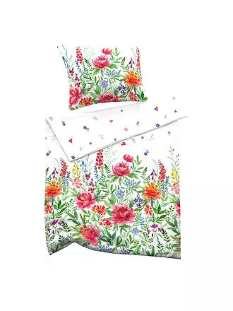 FUSSENEGGER | Satin Bettwäsche SCHWEIZER SATIN 70x90cm/140x200cm Weiss/Blumen | bunt