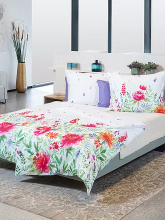 FUSSENEGGER | Satin Bettwäsche SCHWEIZER SATIN 70x90cm/140x200cm Weiss/Blumen | bunt