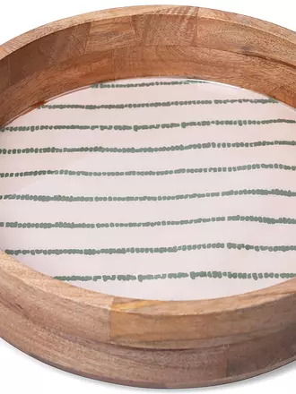 FYNCH HATTON | Holztablett 32cm groß SINGA Leaf Green Stripe | hellgrün