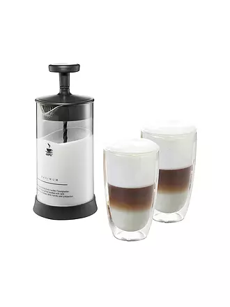 GEFU | Set Milchaufschäumer ANTONIO + 2 x Latte Macchiato Gläser 350ml | transparent
