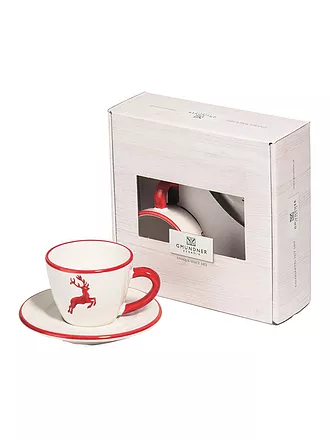 GMUNDNER KERAMIK | Tasse und Untertasse - Espresso for you Gourmet -  2-tlg. (Grauer Hirsch) | rot