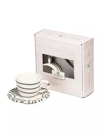 GMUNDNER KERAMIK | Tasse und Untertasse - Espresso for you Gourmet - 2-tlg. (graugeflammt) | schwarz
