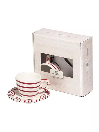 GMUNDNER KERAMIK | Tasse und Untertasse - Espresso for you Gourmet - 2-tlg. (graugeflammt) | rot