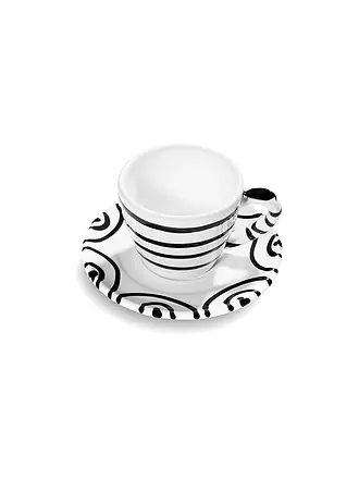 GMUNDNER KERAMIK | Tasse und Untertasse - Espresso for you Gourmet - 2-tlg. (graugeflammt) | schwarz
