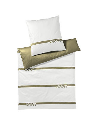 JOOP | Satin Bettwäsche Logo Stripes 70x90cm / 140x200cm Grau | olive