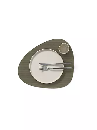 LIND DNA | Tischset 37x44cm CORDUROY OVAL Light Grey | dunkelgrün