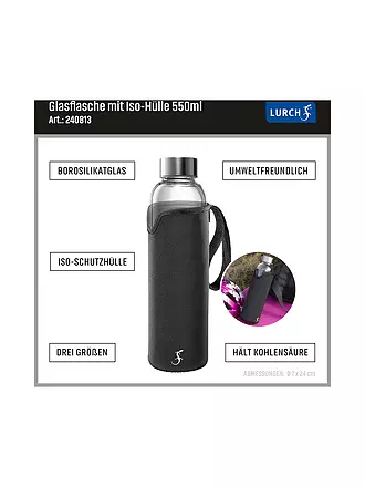 LURCH | Glasflasche mit Iso-Hülle 0,55l schwarz | transparent