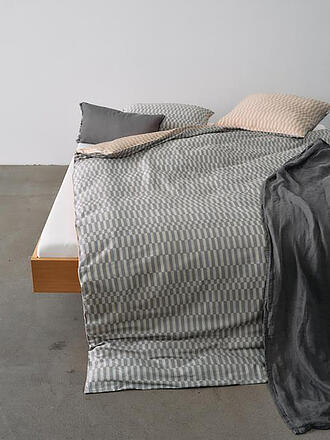 MARC O'POLO HOME | Satin Bettwäsche SILLIA 70x90cm/140x200cm Natural Grey | dunkelblau