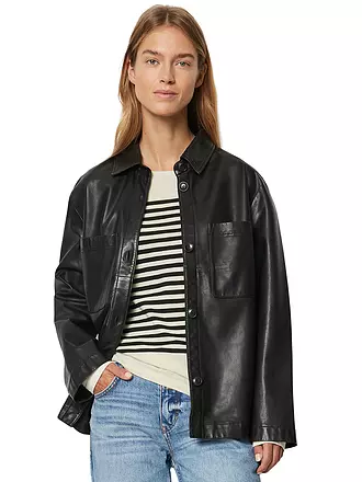 MARC O'POLO | Leder Overshirt | schwarz