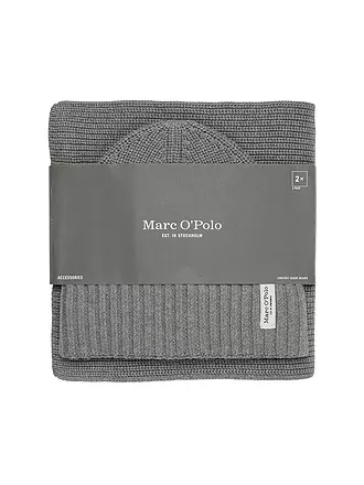 MARC O'POLO | Set 2-teilig Haube und Schal graphite grey melange | schwarz