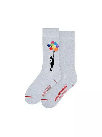 MUSEARTA | Damen Socken GIRL FLOATING AWAY - BANKSY multi (36-40) | hellgrau