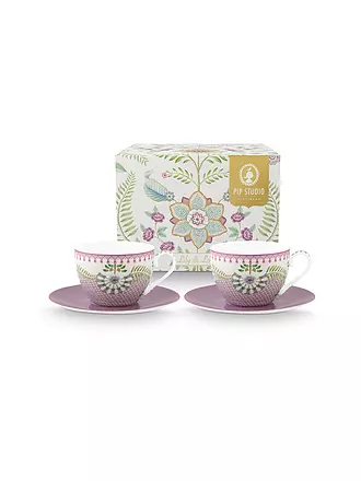 PIP STUDIO | Cappuccino Tassen mit Untertassen 2er Set  LILY & LOTUS 280ml | hellgrün