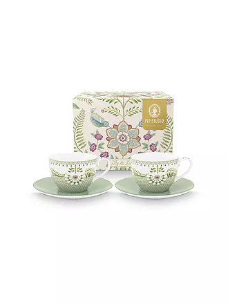 PIP STUDIO | Cappuccino Tassen mit Untertassen 2er Set  LILY & LOTUS 280ml | hellgrün