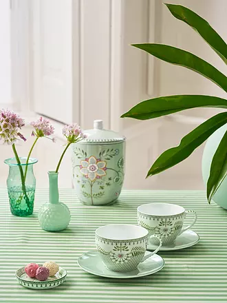 PIP STUDIO | Cappuccino Tassen mit Untertassen 2er Set  LILY & LOTUS 280ml | hellgrün