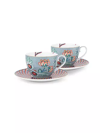 PIP STUDIO | Cappuccinotasse mit Untertasse 2-er Set Small 280ml FLOWER FESTIVAL Light Blue | beere