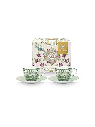 PIP STUDIO | Espresso Tassen mit Untertassen 2er Set  LILY & LOTUS 120ml Light Green | lila