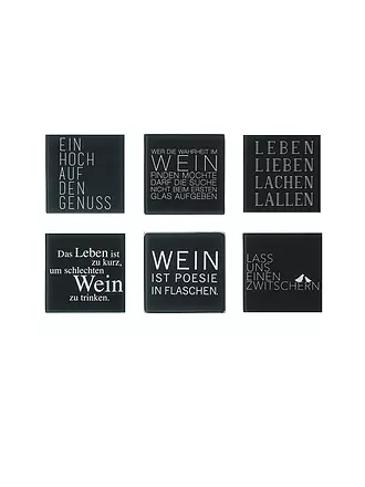 RAEDER | Untersetzer 6er Set WEIN TEXT 10x10cm Schwarz | schwarz