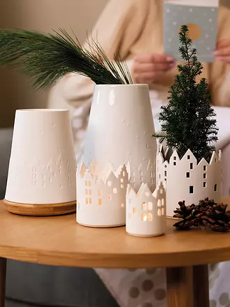 RAEDER | Weihnachs Windlicht Winterstadt 12,8x16,5cm Weiss | weiss