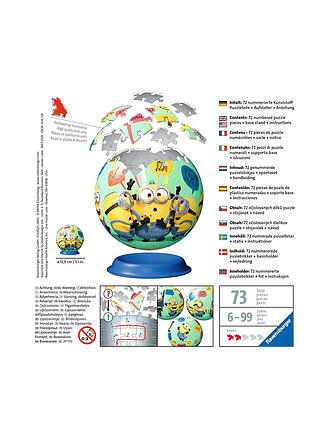 RAVENSBURGER | 3D Puzzle 11179 - Puzzle-Ball Minions - 72 Teile | keine Farbe
