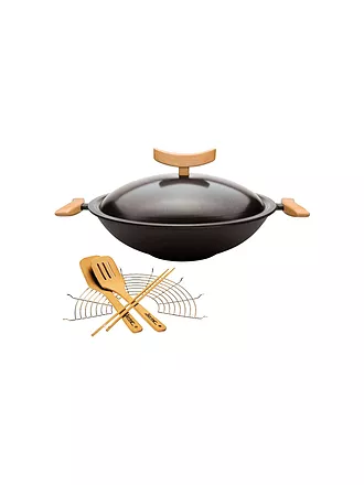 SPRING | Guss-Wok Set mit Rost 35cm | schwarz