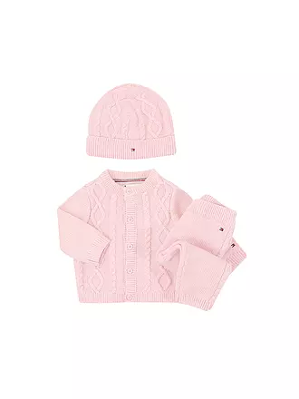 TOMMY HILFIGER | Baby Set Strickjacke, Strickhose und Mütze 3-teilig | rosa