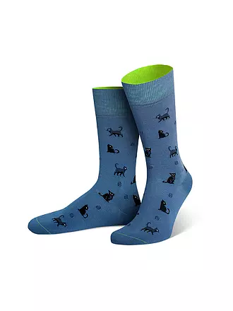 VON JUNGFELD | Socken CAT mittelblau | hellgrün