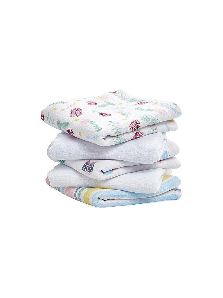 ADEN + ANAIS | Stoffwindeln 5er Pkg Muslin Flora Fauna | weiß