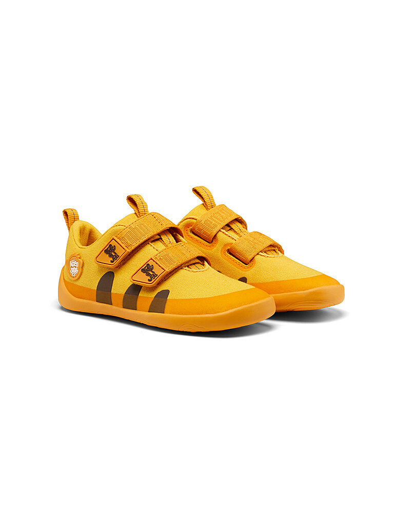 Affenzahn Barfußschuh Baumwolle Lucky Klettverschluss Vegan rutschfest Flexibel Reflektierend für den Sommer in Größe 21-32 Tiger - Gelb