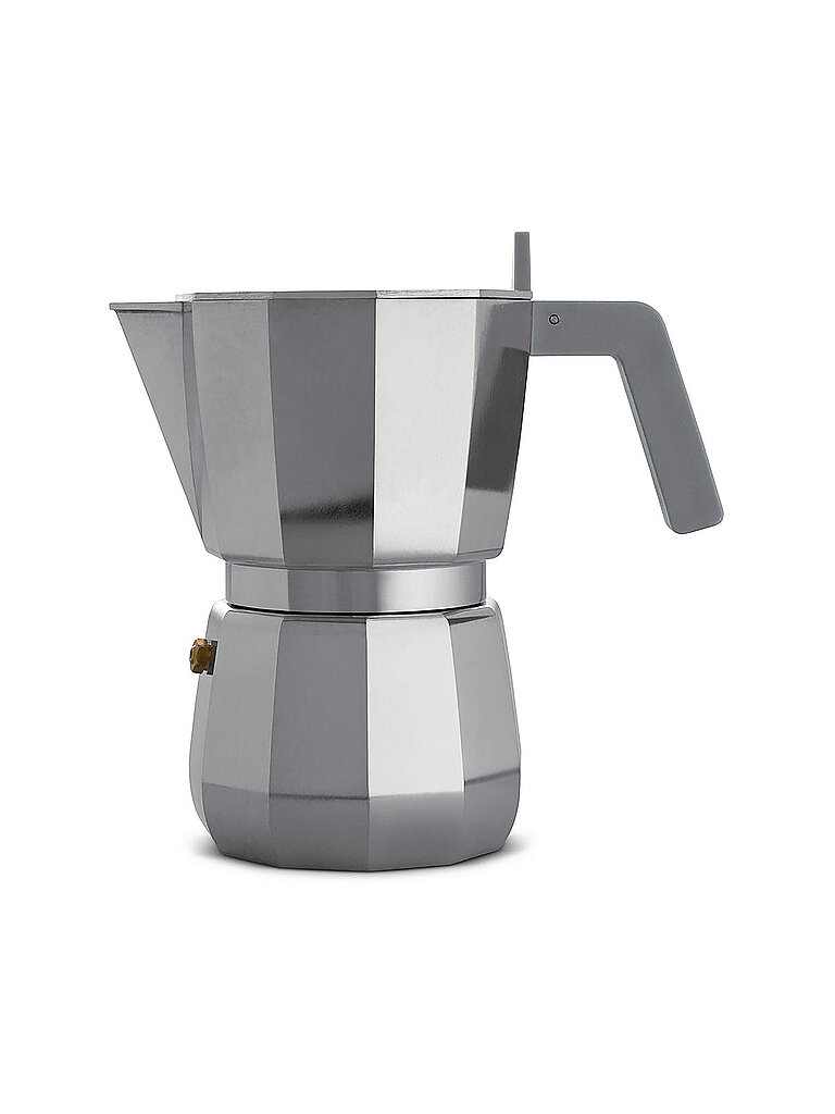 Alessi Moka DC06/6 - Espressokocher aus Aluminium, 6 Tassen, Grau | Espressokocher, entworfen von David Chipperfield, mit ergonomischem Griff, für die Verwendung auf dem Gasherd