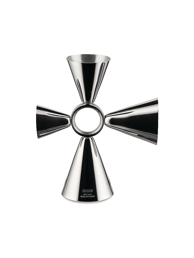 Alessi The Tending Box GIA28 - Quadri Combo Jigger Cocktail-Messbecher, Gehäuse aus Edelstahl 18/10 mit Zentralem Ring und Vier Dosierern für 1,5, 3, 4 und 6 cl