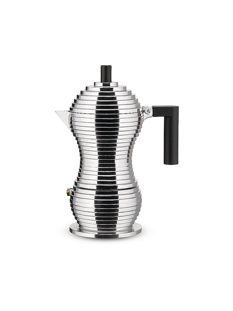 ALESSI Espressomaschine PULCINA 3 Tassen Aluminium / Schwarz silber