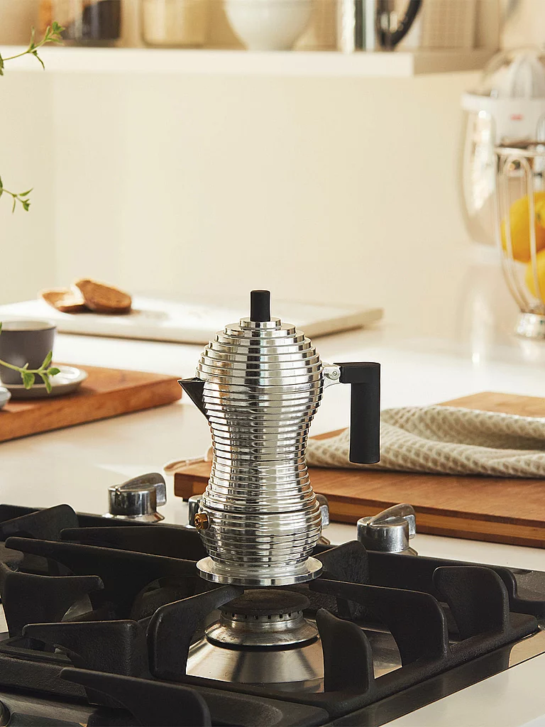 ALESSI Espressomaschine PULCINA 3 Tassen Aluminium / Schwarz silber