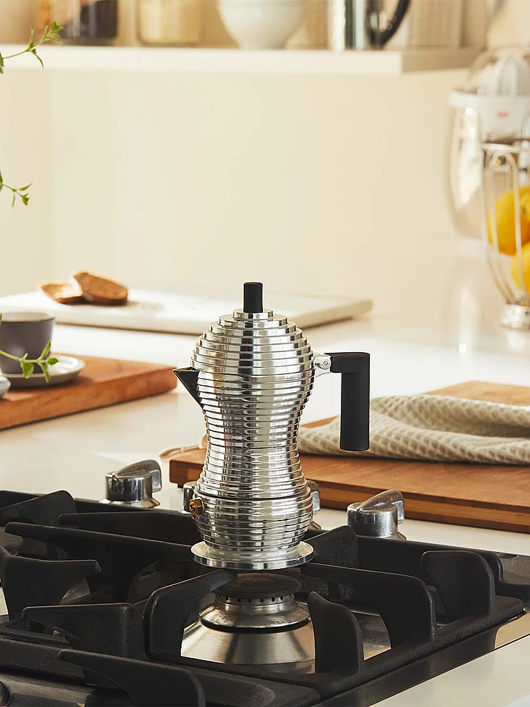 ALESSI Espressomaschine PULCINA 6 Tassen Aluminium / Schwarz silber